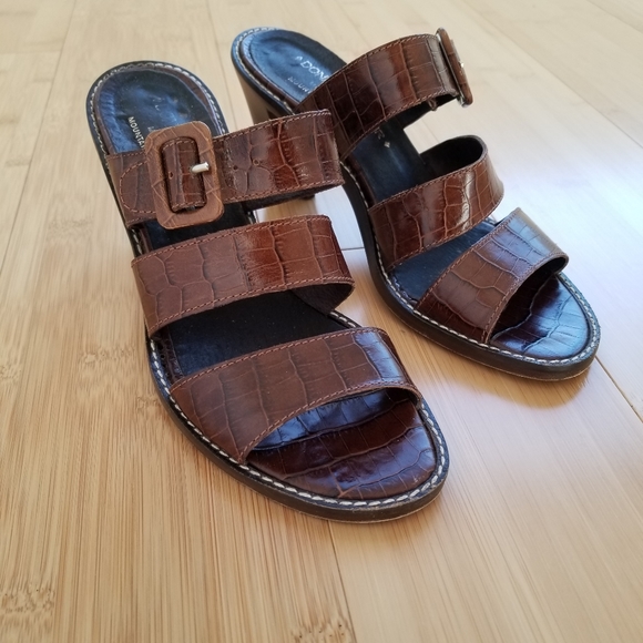 🌸 Donald J. Pliner Brown Leather Tri-Strap Snakeskin Slide Heel Pump Size 6.5 - Picture 5 of 12